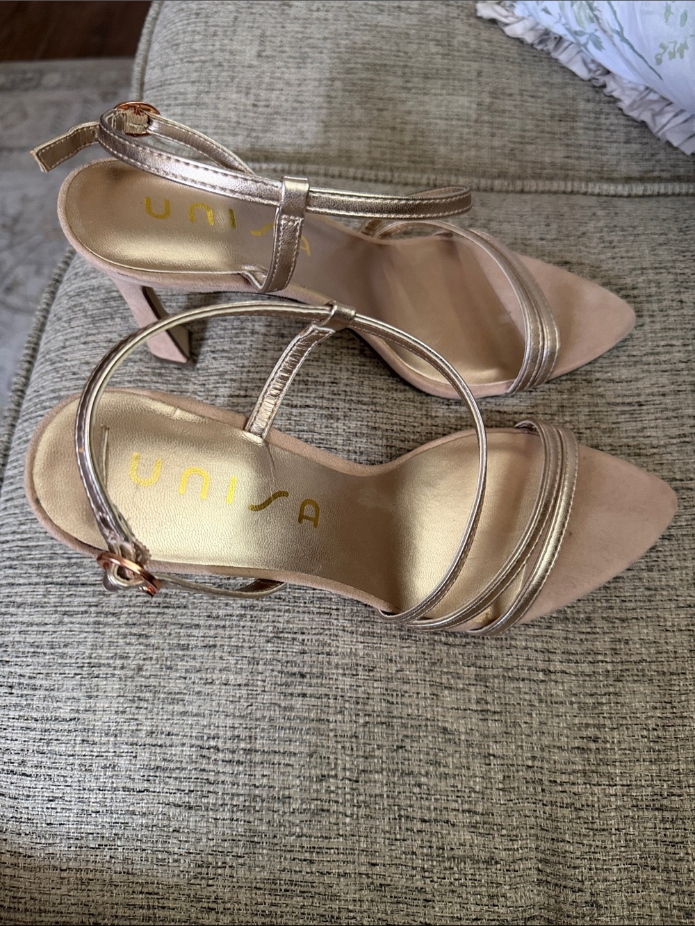 Unisa Women's Metallic Rose Gold Strappy Heeled Sandals